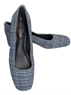 Donald J. Pliner Blue Plaid Square-Toe Flats...Size 8.5